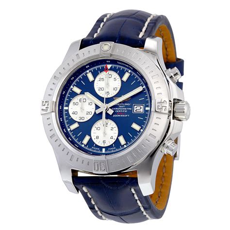 breitling colt blue dial blue leather men& 39